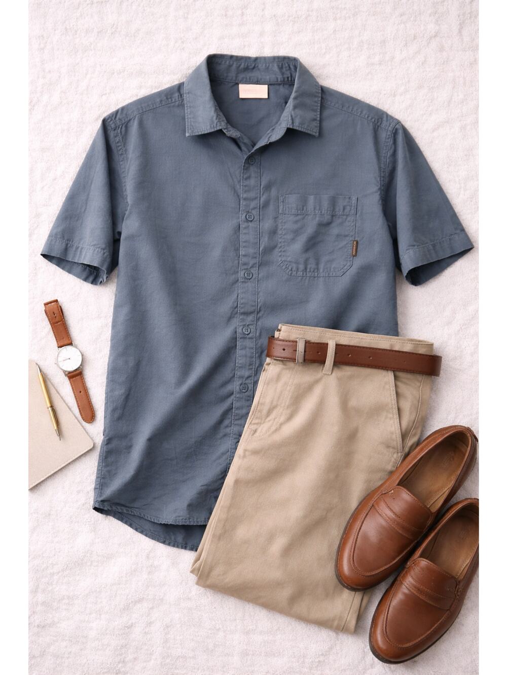 Columbia Men's Classic Cotton Button-Up Short Sleeve Shirt Solid Blue Size M